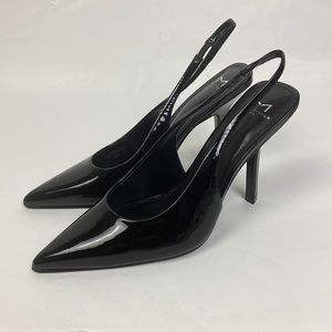Marc Fisher EMALYN black patent leather slingback pumps stiletto pointed toe 8.5